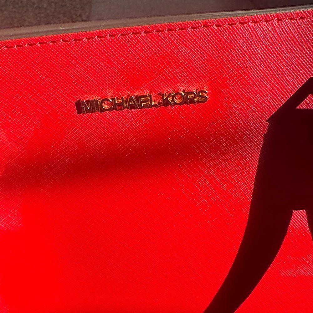 Large Michael Kors Bright Red Saffiano Leather Tote - Picture 2 of 7